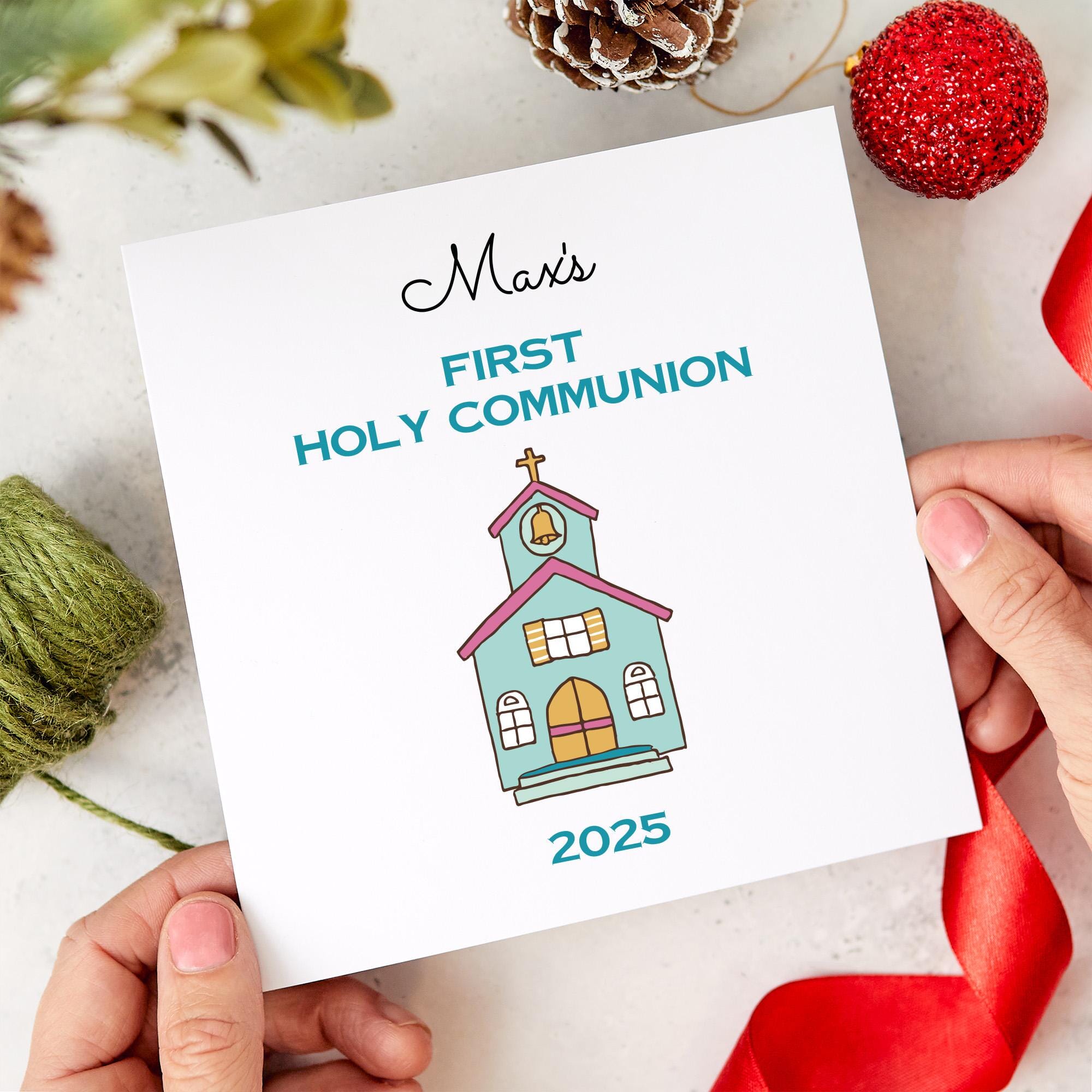 Personalised First Holy Communion Card PINK or BLUE Name Religious Celebration for Boy or Girl Special Keepsake First Communion Gift Church