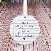 Personalised First Paper Anniversary Ceramic Ornament Custom Couple Gift Keepsake Decoration for Husband Wife or Newlyweds