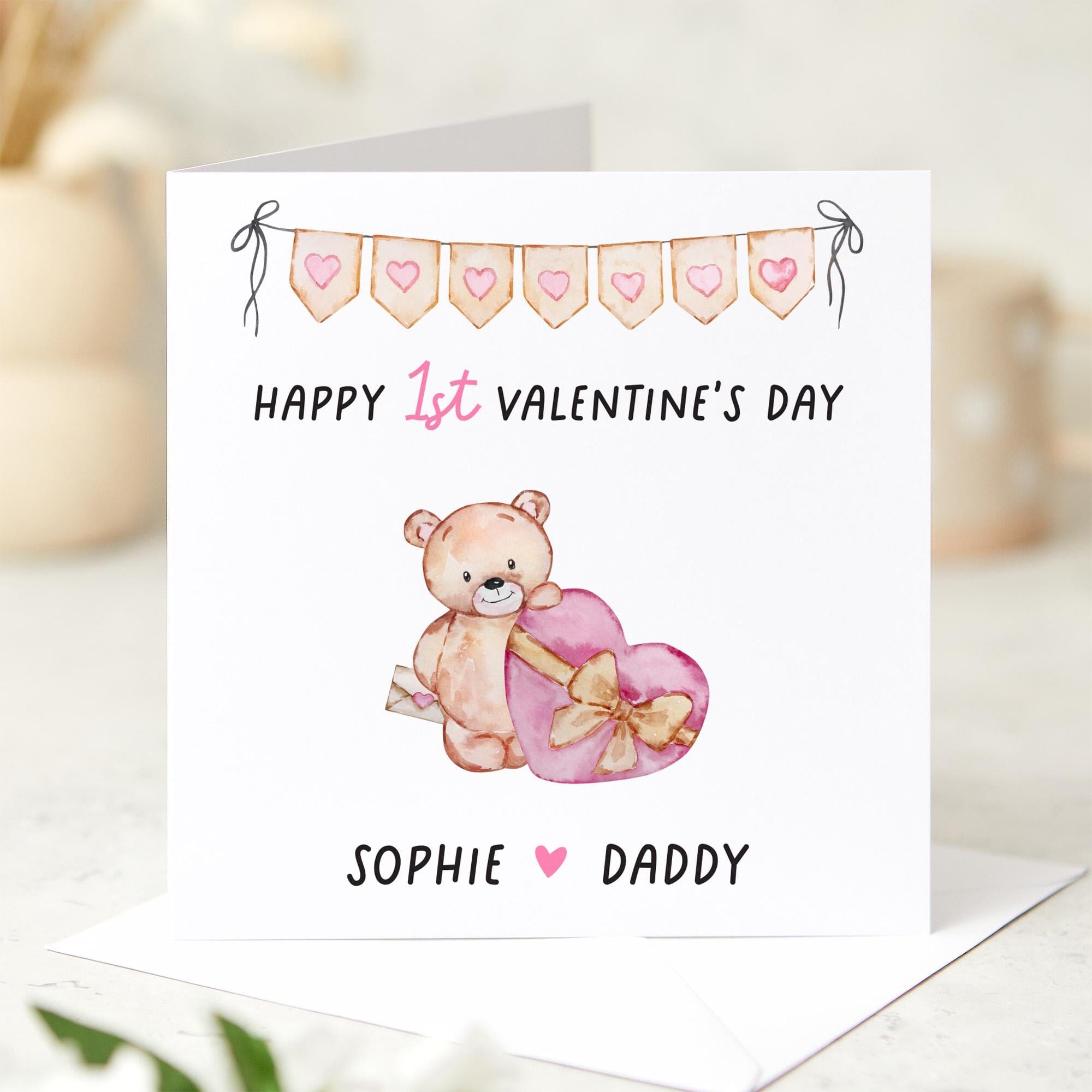 Personalised First Valentine's Day Card for Daddy from Daughter Cute Teddy Bear Design with name Thoughtful Gift Dad's Special Day Dada Bear