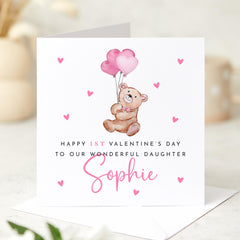 Personalised First Valentine's Day Card for Daughter Cute Teddy Bear Thoughtful Keepsake Gift for Baby Girl Child Daughter's 1st Valentine