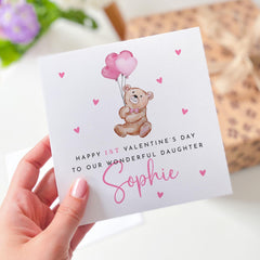 Personalised First Valentine's Day Card for Daughter Cute Teddy Bear Thoughtful Keepsake Gift for Baby Girl Child Daughter's 1st Valentine