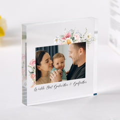 Personalised Floral Acrylic Photo Block Gift for Auntie Birthday Mother's Day or Christmas Keepsake