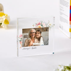 Personalised Floral Acrylic Photo Block Gift for Nanny Birthday Mother's Day or Christmas Keepsake