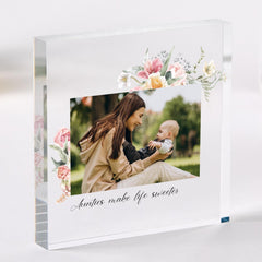 Personalised Floral Acrylic Photo Plaque Gift for Godmother and Godfather Birthday Christening or Christmas Godparents Keepsake