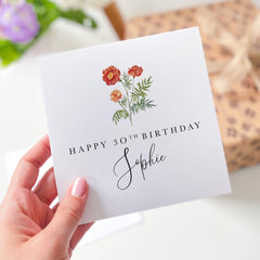 Personalised Floral Birthday Card for Her – Custom Name and Age – Elegant Milestone Card for Mum Sister Daughter Friend – Keepsake Gift Card