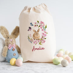 Personalised Floral Bunny Sack – Easter Gift Bag for Daughter Niece or Granddaughter
