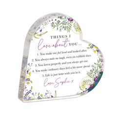 Personalised Floral Heart Acrylic Plaque - Things I Love About You