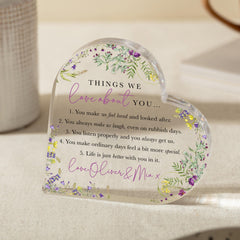 Personalised Floral Heart Acrylic Plaque - Things I Love About You