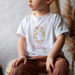 Personalised Floral Initial Baby Name T-Shirt Bodysuit Kids Birthday Spring Easter