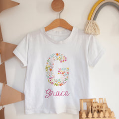 Personalised Floral Initial Baby Name T-Shirt Bodysuit Kids Birthday Spring Easter