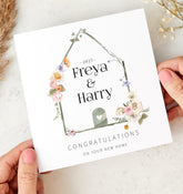 Personalised Floral New Home Card with Names Housewarming Congratulations for Newlyweds First Time Homeowners Couple Friends Family