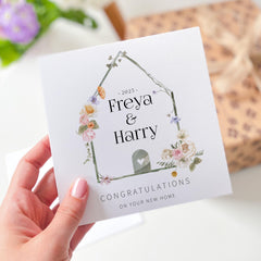 Personalised Floral New Home Card with Names Housewarming Congratulations for Newlyweds First Time Homeowners Couple Friends Family