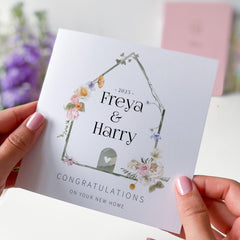 Personalised Floral New Home Card with Names Housewarming Congratulations for Newlyweds First Time Homeowners Couple Friends Family