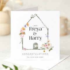 Personalised Floral New Home Card with Names Housewarming Congratulations for Newlyweds First Time Homeowners Couple Friends Family