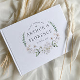 Personalised Floral Wedding Guest Book, Custom Linen Hardcover Memory Book,