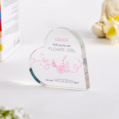 Personalised Flower Girl Proposal Gift Acrylic Plaque Will You Be Our Flower Girl Name Wedding Keepsake with Floral Design for Little Girls