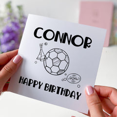 Personalised Football Birthday Card for Boy Fun Sketch Design Custom Name Card for Son Brother Nephew Football Fan 5th 6th 7th 8th 9th 10th
