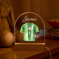 Personalised Football Night Light Name LED Lamp Soccer Shirt Theme Kids Room Decor Gift for Boys