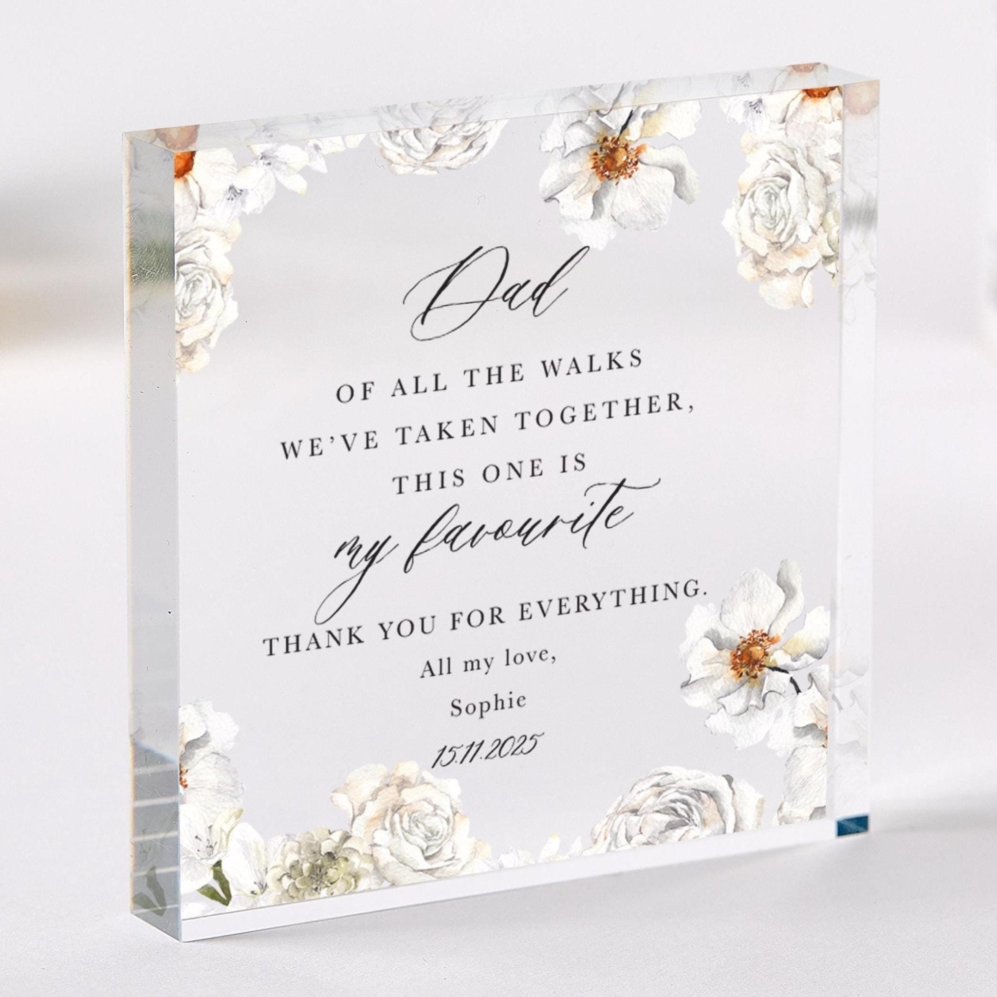 Personalised Gift for Father of the Bride Dad Acrylic Plaque Sentimental Wedding Day Gift from Daughter Elegant Floral Keepsake