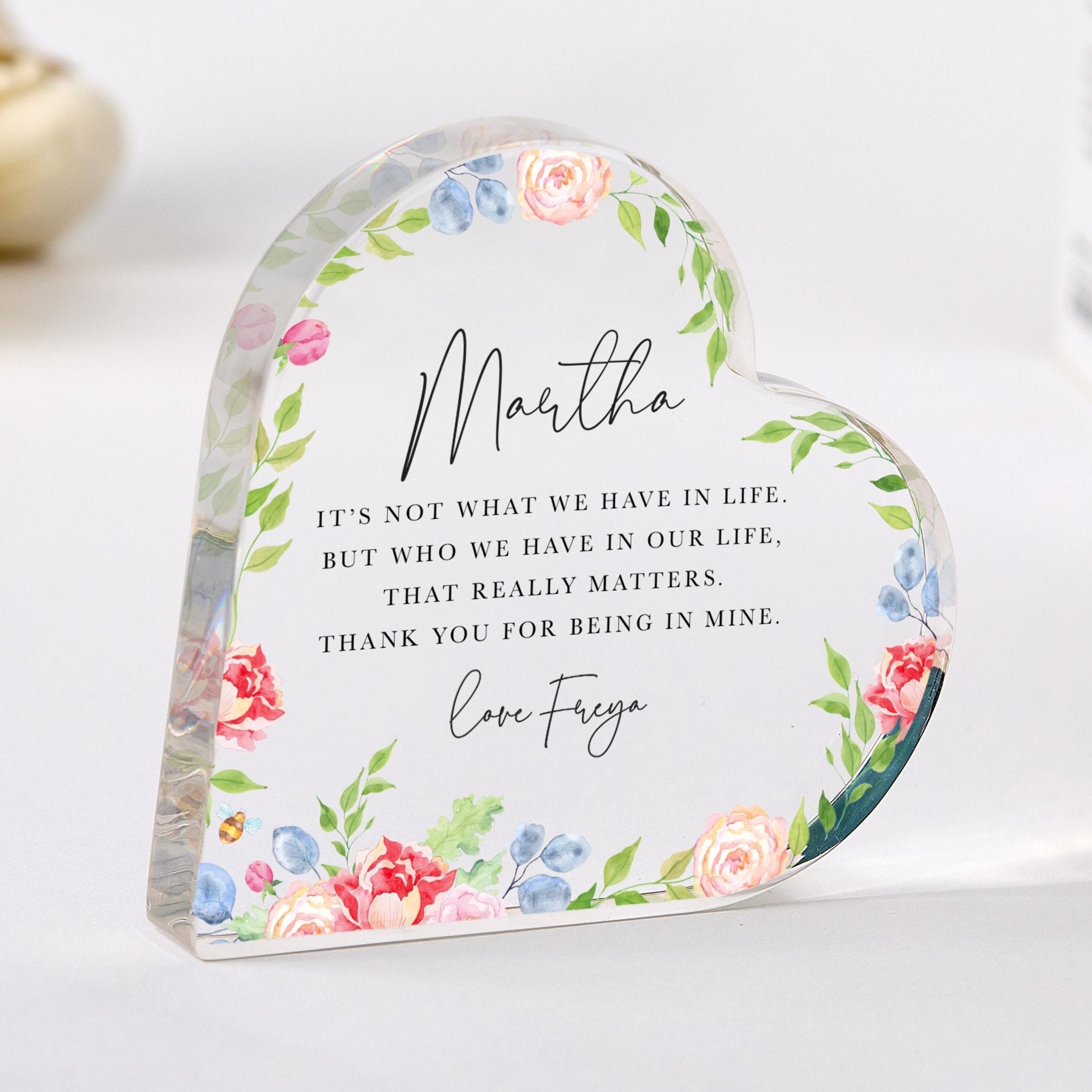 Personalised Gift for Her – Custom Acrylic Heart Plaque Keepsake with Name – Birthday, Christmas or Thank You Present for Friend Colleague