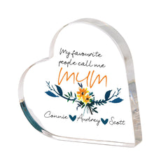 Personalised Gift for Mum Heart Acrylic Plaque with Children’s Names on Mother’s Day Birthday or Christmas