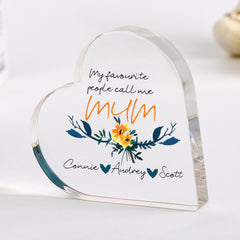 Personalised Gift for Mum Heart Acrylic Plaque with Children’s Names on Mother’s Day Birthday or Christmas