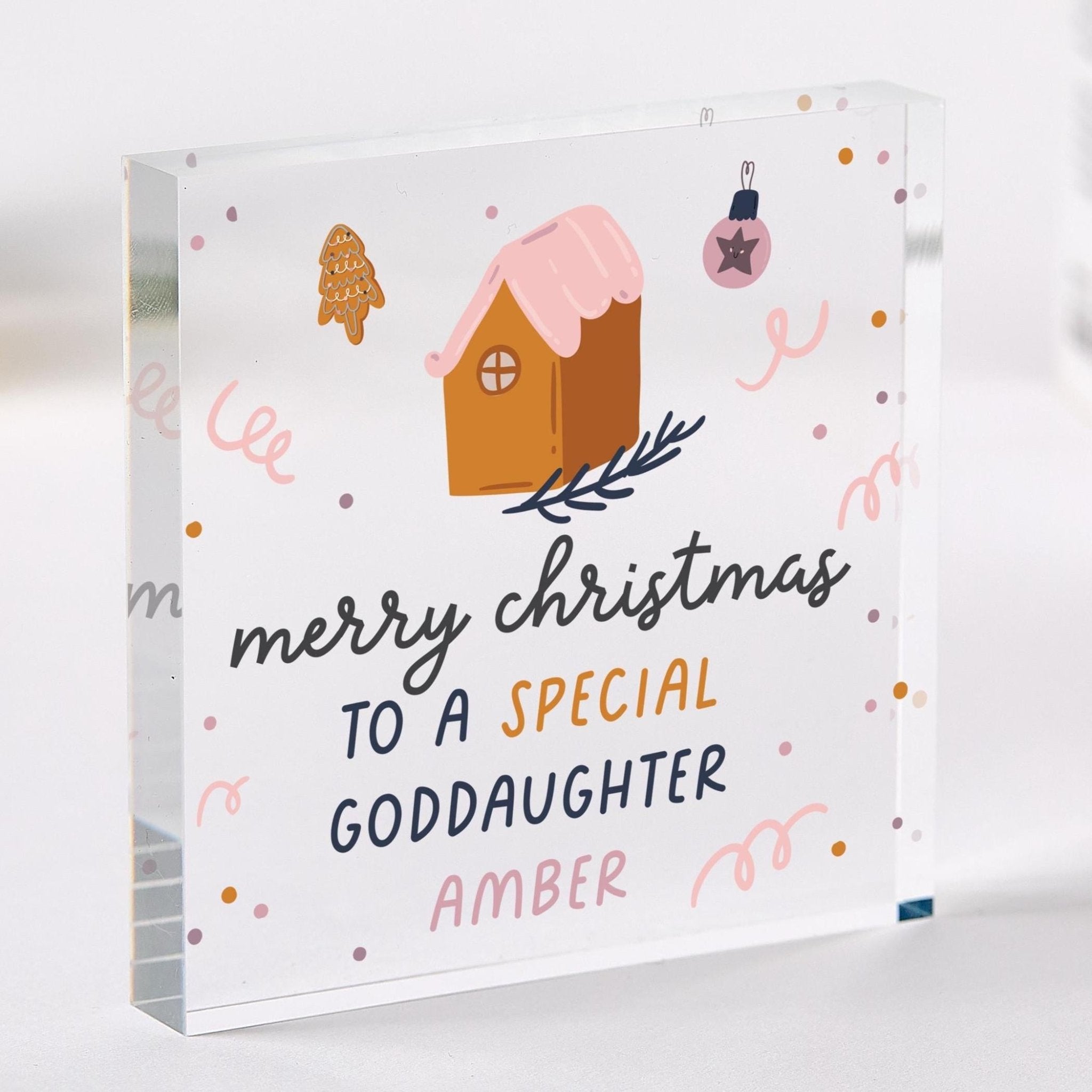 Personalised Goddaughter Christmas Gift Acrylic Plaque Keepsake from Godparents or Family 1st Xmas Gift for Baby Girl