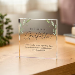 Personalised Godfather Christening Thank You Gift Elegant Acrylic Plaque Keepsake with Message Present from Godchild Baptism Gift