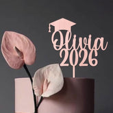 Personalised Graduation Cake Topper Name Year Wooden Rose Gold Class Of 2026