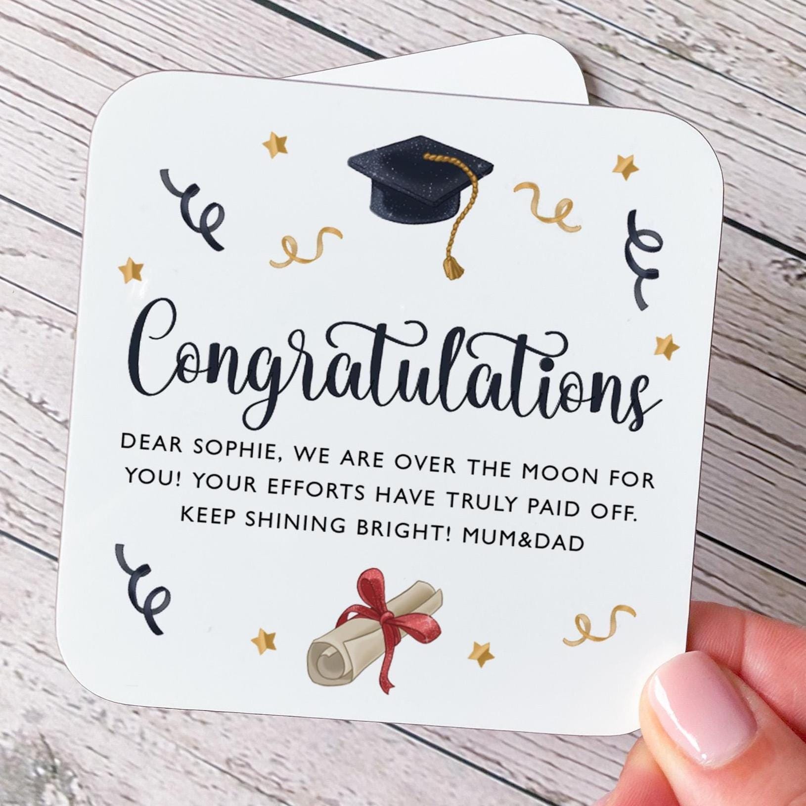 Personalised Graduation Gift Coaster Congratulations Message Gift for Graduate from Parents or Family Keepsake with Custom Name