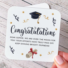 Personalised Graduation Gift Coaster Congratulations Message Gift for Graduate from Parents or Family Keepsake with Custom Name