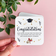 Personalised Graduation Gift Coaster Congratulations Message Gift for Graduate from Parents or Family Keepsake with Custom Name