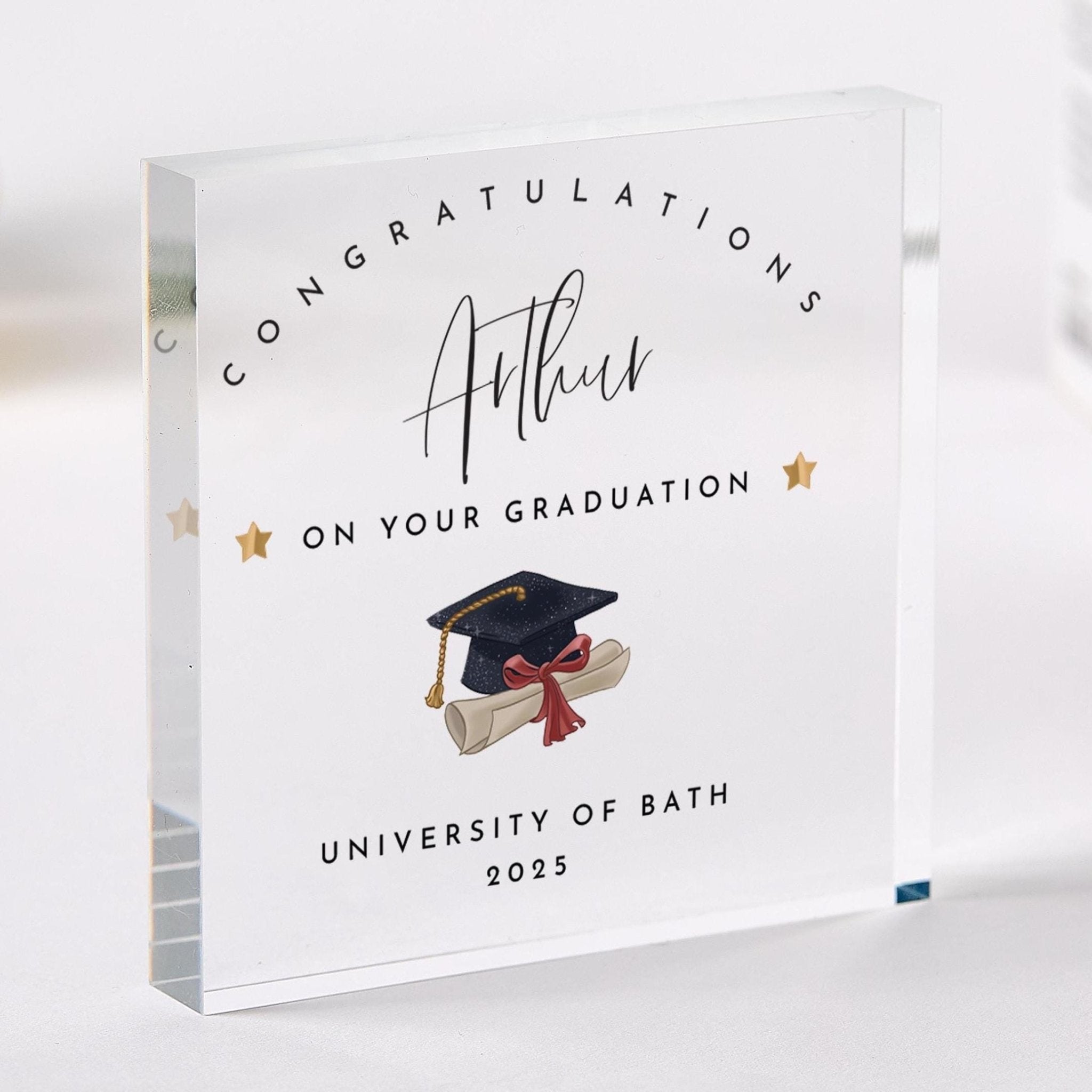 Personalised Graduation Gift with University Name Acrylic Plaque Class of 2025 Keepsake for Son Daughter Niece Nephew Grandson Granddaughter