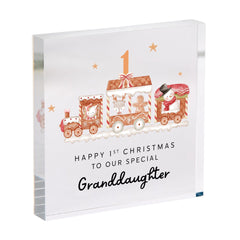 Personalised Granddaughter’s First Christmas Plaque Gingerbread Train Acrylic Keepsake Gift from Grandparents