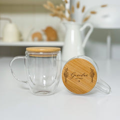 Personalised Grandma Double Wall Glass Mug with Bamboo Lid – ANY FAMILY ROLE - Custom Engraved Gift