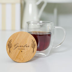 Personalised Grandma Double Wall Glass Mug with Bamboo Lid – ANY FAMILY ROLE - Custom Engraved Gift