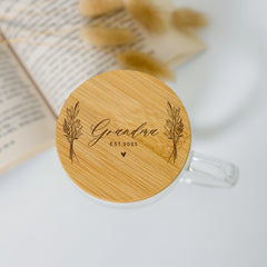 Personalised Grandma Double Wall Glass Mug with Bamboo Lid – ANY FAMILY ROLE - Custom Engraved Gift