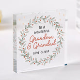 Personalised Grandma & Grandad Acrylic Plaque Gift – Floral Wreath Keepsake for Birthday, Christmas or Grandparents Day from Grandchild