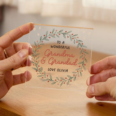 Personalised Grandma & Grandad Acrylic Plaque Gift – Floral Wreath Keepsake for Birthday, Christmas or Grandparents Day from Grandchild