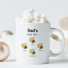 Personalised Grandpa Mug, Custom Grandchildren Names Gift, Little Bees Coffee Cup