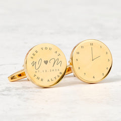 Personalised Groom Wedding Cufflinks Custom Initials Date and Altar Time Engraved Cufflinks Gift for Groom from Bride