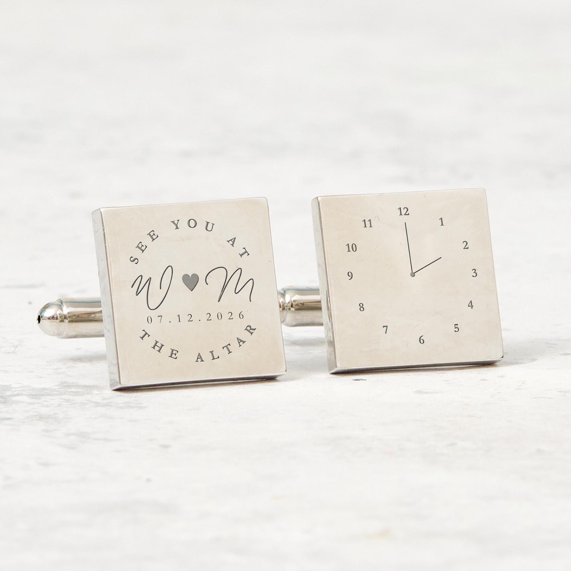 Personalised Groom Wedding Cufflinks Custom Initials Date and Altar Time Engraved Cufflinks Gift for Groom from Bride