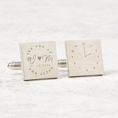 Personalised Groom Wedding Cufflinks Custom Initials Date and Altar Time Engraved Cufflinks Gift for Groom from Bride