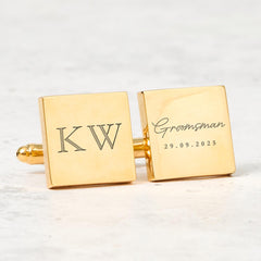 Personalised Groomsman Cufflinks Custom Initial and Wedding Date Gift for Best Man, Ushers or Father of the Bride Wedding Role Cufflinks