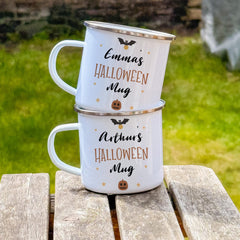 Personalised Halloween Mug, Custom Name Pumpkin Bat Kids Cup