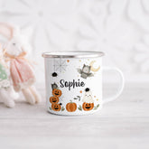 Personalised Halloween Mug, Cute Ghost Pumpkin Bat Kids Cup