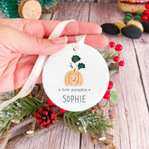 Personalised Hallowen Party ornament with name and little pumpkin text for kid nephew niece son daughter cute ceramic ornament