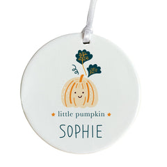 Personalised Hallowen Party ornament with name and little pumpkin text for kid nephew niece son daughter cute ceramic ornament