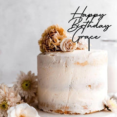 Personalised Happy Birthday Cake Topper, Custom Name, Keepsake Decor, Wooden Gold Silver Rose Gold Black Adult Kids