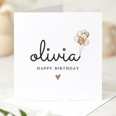 Personalised Happy Birthday Card with Balloons Modern Minimal Custom Name Design Elegant and Neutral Card for Daughter Niece Friend Family